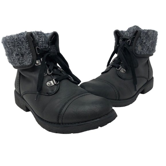 Roxy Shoes Roxy Combat Boots Thompson Ii Womens 8 Black Fold Down